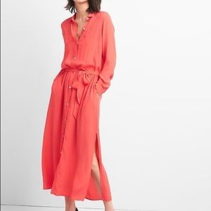 NWT GAP Coral Long Sleeve Maxi Shirt Dress